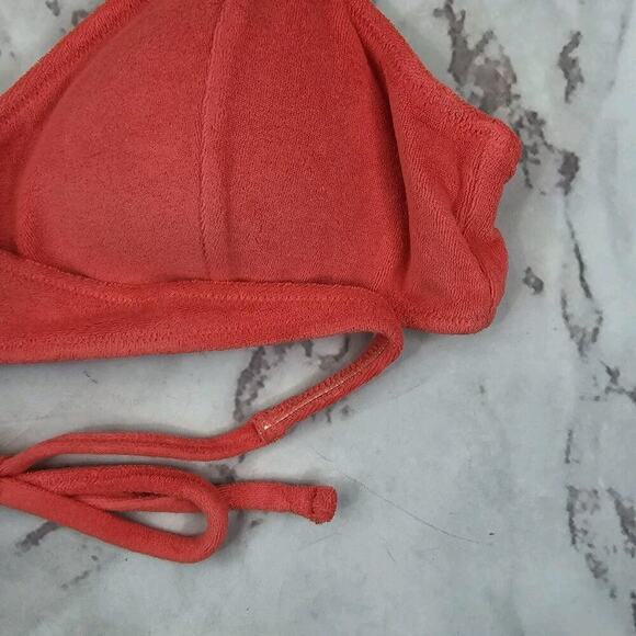 J Crew Swim Top 2X Coral Terry Wrap Triangle Bikini Padded Double String BK551 - Picture 3 of 8